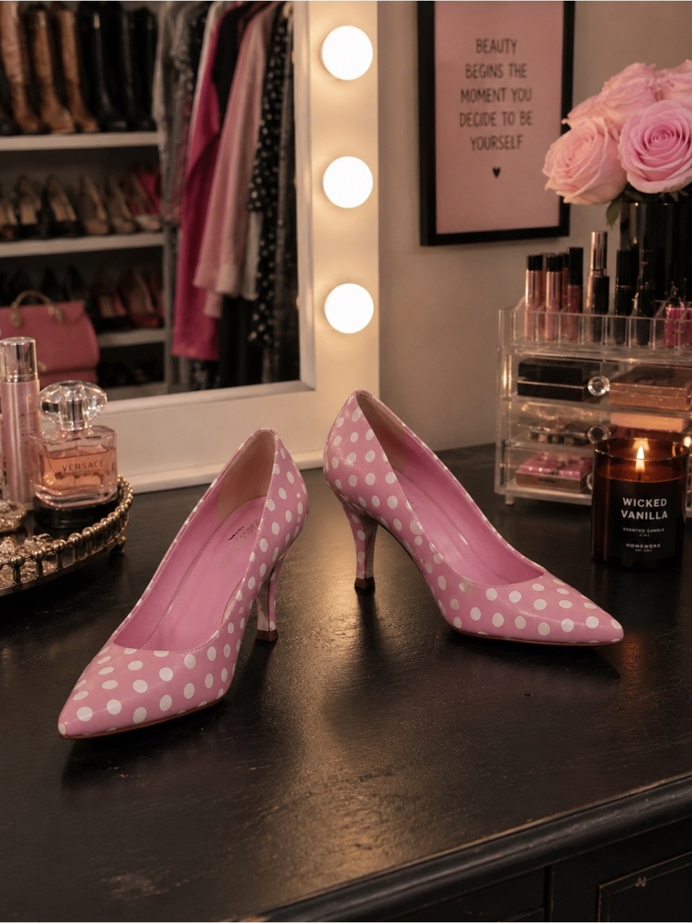Jeffrey Campbell Veronique Pink Polka Dot Pumps Heels NWT Size 9